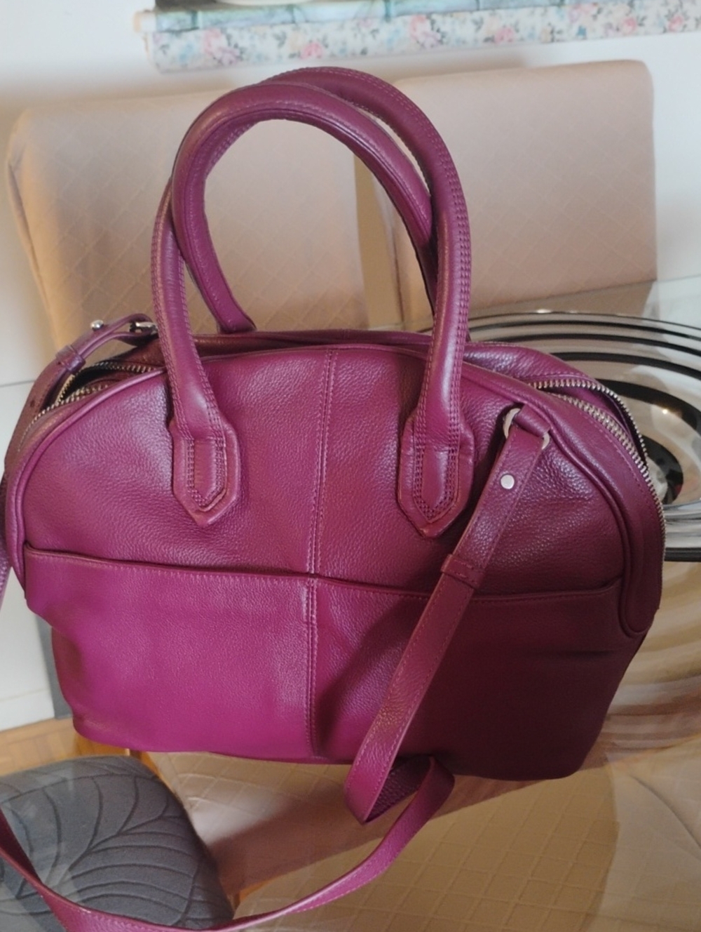 Aimee Kestenberg Burgundy Pebbled Leather Satchel